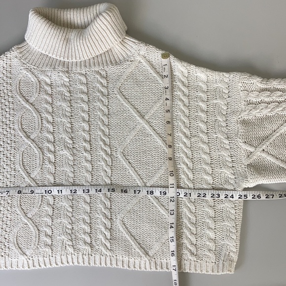 Cream Chunky Knit Cropped Turtleneck Sweater - Picture 7 of 11